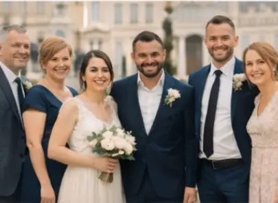 Fotografie profesionala cu familia si prietenii mirilor, surprinsa cu emotie si bucurie la nunta in Iasi.