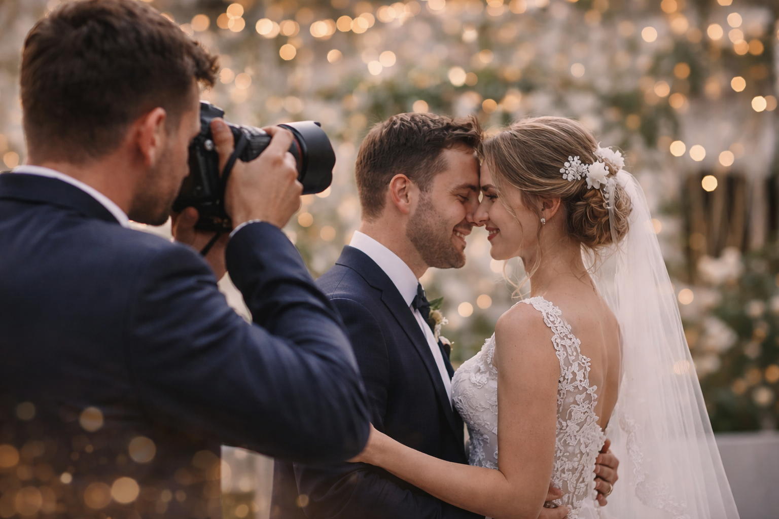 Fotograf de nuntă surprinzând un cuplu de miri în timpul ședinței foto, în Iași